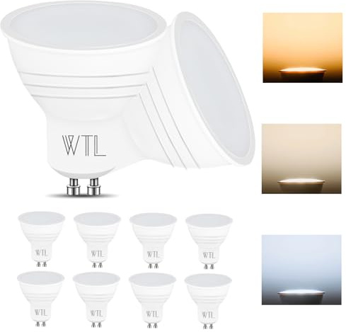 WTL GU10 LED Bulbs, 5w 120V 500LM GU10 LED Light Bulb 3 Color（3000K 4000K 5000K） Gu10 (NOT-dimmable)，Equuivalent to 50w Halogen Bulbs, 120°Wide Beam Angle Energy Saving Light Bulbs ，Pack of 10