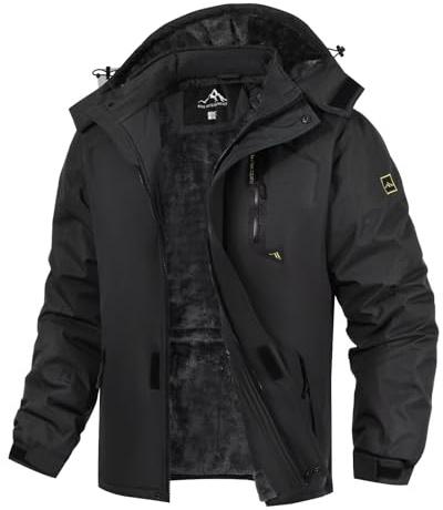 PrimeCrest Chaqueta Esqui Hombre Invierno Impermeable Polar Nieve Abrigo Softshell Ski Snowboard Termica Caza Cazadora Tactica Senderismo Militar Exteriores Trekking Parkas con Capucha Negro L