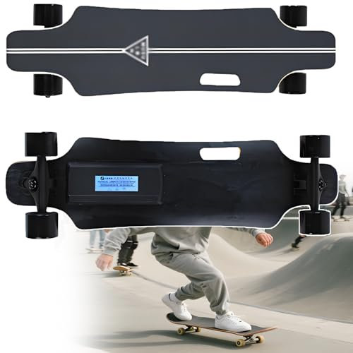 Elektrisches Longboard-Skateboard mit Fernbedienung, 25 km W/4400 mAh Akku, 8 km Reichweite, reibungsloses Bremsen und 4-Gang-Steuerung, 90 kg Kapazität, Maple Deck, TypeC