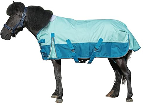 Couverture imperméable légère 1200 deniers pour poney Shetland Mini couverture imperméable (sans remplissage) Bleu Vert 1,4 m