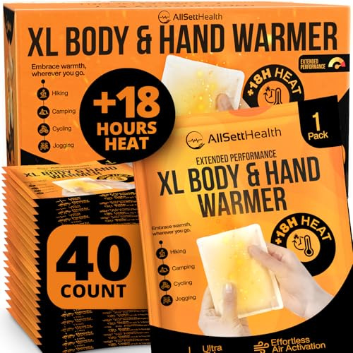 Natural Large Hand & Body Warmers Disposable 40 Count - Air Activated 18 Hours of Consistent Natural Heat Handwarmers Bulk - Disposable Quick & Easy Activation 40 Pack