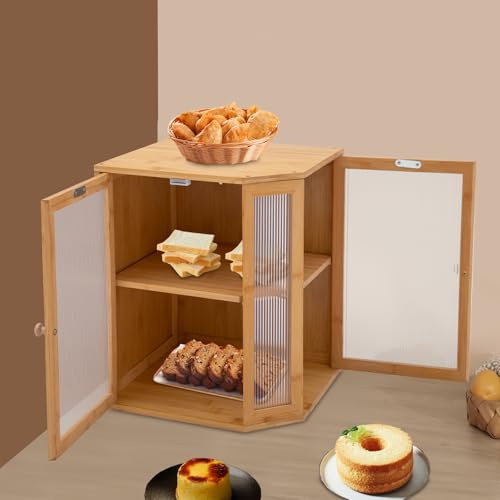 SAUADY Panera de 2 capas de madera de bambú, resistente al moho, gran capacidad, sistema de retención de frescura mediante ventilación, 30 x 30 x 38 cm, madera natural