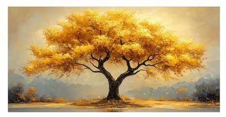 TODOAA Abstrakt Baum Des Lebens Wanddeko Graffiti Großes Baumbild Wohnzimmer Poster & Kunstdrucke Leinwand Gemälde Moderne Wand Für Die Bilder Heimbüro(Golden)-50x100cm Ungerahmt