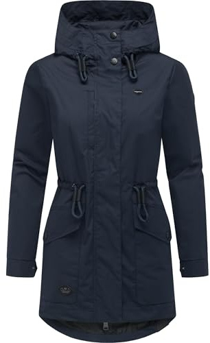Ragwear lätt vattentät övergångsjacka för kvinnor kort jacka med midjeband och justerbar huva Alysa YOUMODO XS-6XL, Navy25, L