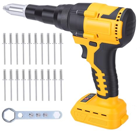 WODHMIEY Cordless Rivet Gun Brushless Riveter 360W 2000lbs Pulling Force 3 Quick-Change Nosepieces LED Light Compatible with DeWalt 20V XR Batteries DCB203/204/206 for DIY Automotive Construction