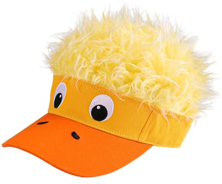 AOVNA Duck Hat Cute Cartoon Duck Hair Wig Hat Golf Sun Visor Cap Adjustable Beach Baseball Hat Spiked Hair Cap Novelty Wig Baseball Cap Crazy Hat. Yellow