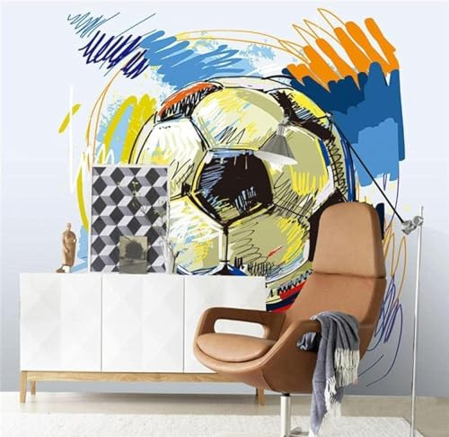 Hand Drawn Graffiti Colourful Football Individuality 3D Wallpaper Easy Install Feature Office Living Room Sofa Bedroom TV Background Wall Decoration-350cm×256cm