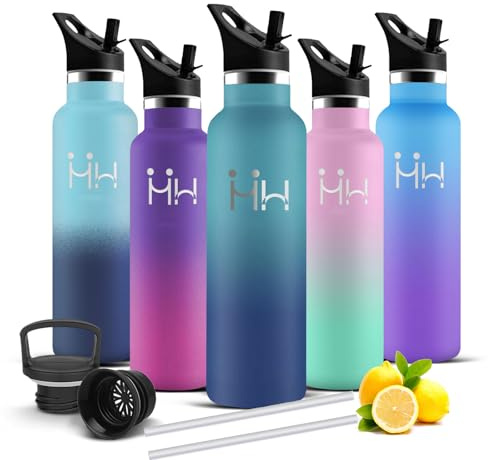 Borraccia Termica, 750ml Borraccia, Senza BPA, Borraccie con Cannuccia, Senza Perdite, Borraccie Acciaio Inox, Isolato Sottovuoto, Borracce Termiche, per Bevande Fredde o Calde