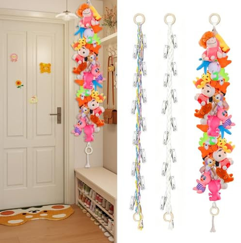 Galenecx 2 Pcs Stofftier Aufbewahrung, 2 m Kuscheltier Aufbewahrungskette | Enthält 40 Clips und 4 spurlose Nägel, Hängeregal Kuscheltier Aufbewahrung Netz, für Storage Spielzeug, Foto