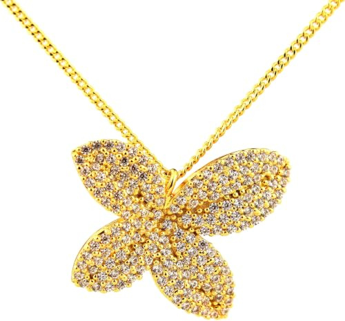 GocciAzzurra - Collana da Donna Dea, Collana con Pendente a Farfalla Effetto Pavé, Gioiello Made in Italy, Protezione E-Coating, Color Oro