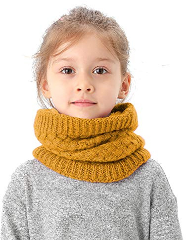 EPEIUS Kids Girls/Boys Winter Knitted Infinity Scarf Children Warm Soft Polar Fleece Neck Warmer,Ginger