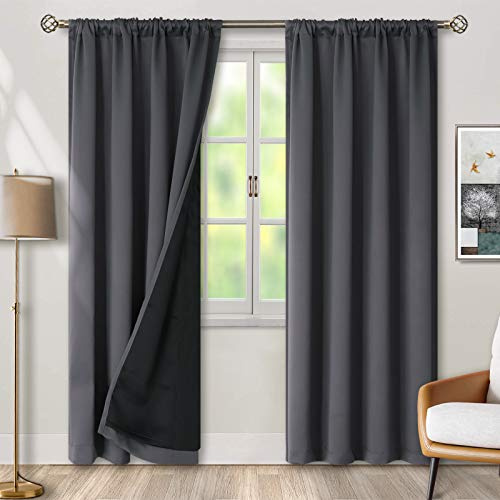 BGment Tende oscuranti grigie, lunghezza 213 cm, set di 2 pannelli per camera da letto, 100% oscuranti, isolamento termico, tende scure per soggiorno, tende per finestre insonorizzate, larghezza 132