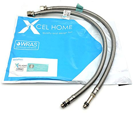 2 x WRAS Approved | 500mm x M10 (10mm) x 15mm Compression BSP | Flexible Pipe Connector | Monobloc Mixer Kitchen Sink/Bathroom Basin Tap Stainless Steel Braided Flexi Pipe Tails | Xcel Home™