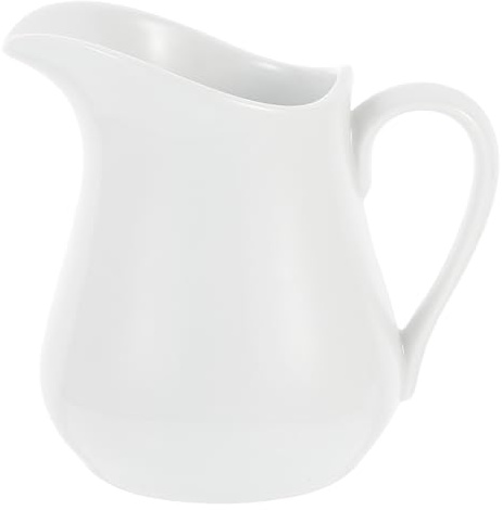 HEMOTON Ceramic Milk Jug 250ml, Small White Jug for Milk Cream Gravy | White Ceramic Pitcher with Handle and Pouring Spout for Custard, Sauce, Coffee, Tea and Table Serving