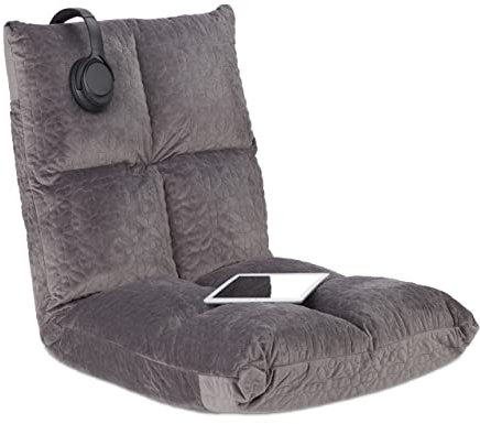 Relaxdays Bodenstuhl, Rückenlehne, verstellbar, Bodenkissen, 6 Positionen, Bodensitz, gepolstert, HBT: 58x50x55 cm, grau