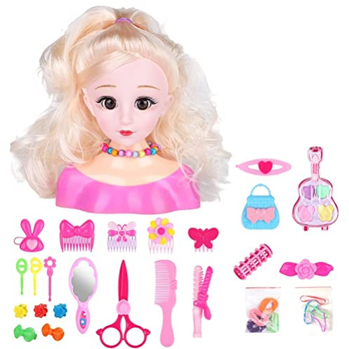 Bozaap 25 pièces poupées de Maquillage de Coiffure pour Enfants, modèle de Coiffure modèle de tête de poupée Ensemble de Jeu Jouets Accessoires de Cheveux Ensemble de Jeu pour Filles Enfants