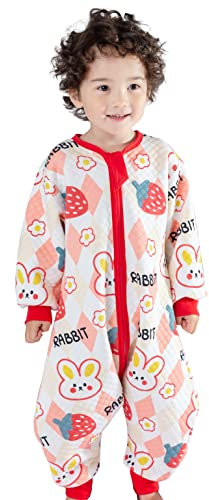 Chilsuessy Baby Ganzjahres Schlafsack Mit Füßen 1.5 Tog - Kinder Schlafsäcke für Säugling Kleinkind Mit Beinen, Erdbeer-Kaninchen, XXL/Baby Höhe 130-150cm
