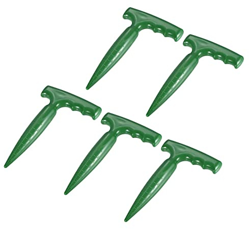 sourcing map Plastic Hand Dibber with Handle, Garden Tool Lightweight Sturdy Hand Held Bulb Planter for Planting Flower Transplanting Vegetable, Green 5 Pack