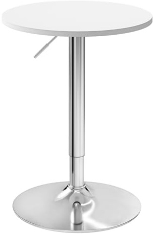 WOLTU Bbord barbord, höjdjusterbart bord 70–91 cm, multifunktionellt festbord i vardagsrum kök balkong, bistrobord av MDF metall, vit, 52 x 52 x 91 cm