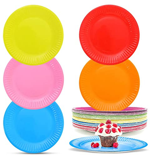 LIVESTN Platos de Papel, 50 Piezas Platos Desechables Platos de Papel Colores Platos de Papel Ecológicos para Banquetes de Bodas para Barbacoa Ideal para Galletas de Queso Frutas y Pasteles