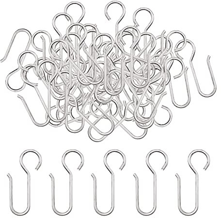HLIWS Gardinenhaken,40 Stück gardinenhaken zum einhängen,Hochbelastbare Metall Gardinenhaken,Vorhanghaken Silber,für Gardinen und Vorhangringe(50x28mm)