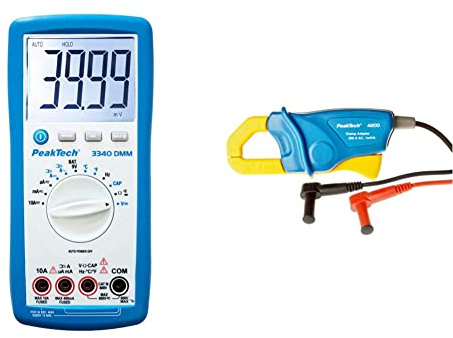 PeakTech 3340 Digital Multimeter 4000 Counts mit großer LCD Anzeige, CAT III 600V / 10A AC/DC, Auto-Range, P 3340, Blau & Stromzangenadapter 200 A AC für Digitalmultimeter, 1 Stück, P 4200, Blau