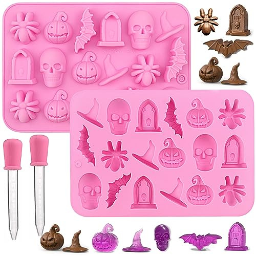 Behone Halloween Silikonform 2 Stück Totenkopf Silikonform Pralinen 3D Silikonform Halloween Silikon Pralinenform für Schokolade, Candy, Gelee, Pralinen