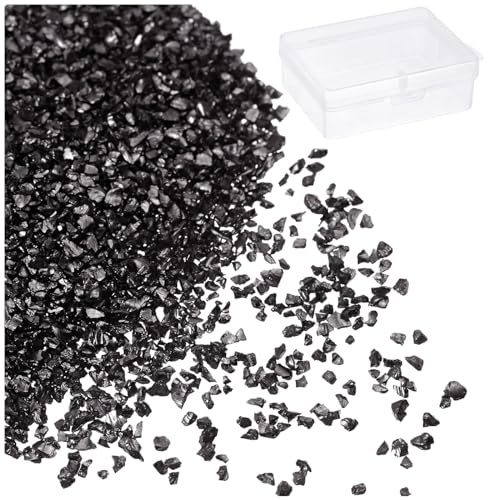 sourcing map 50 g zerkleinertes Glas, 1–3 mm, glänzende Galvanik, unregelmäßige zerbrochene Glassplitter, für Bastelarbeiten, Kunstharz, Kunstdekoration, Form, Vasenfüller, schwarz