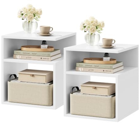 EUGAD Nachttisch 2er Set Weiß offene Fächer B35 cm | 2 offene Fächer; 35x41,5x35 cm; platzsparend; für Wohnzimmer, Schlafzimmer