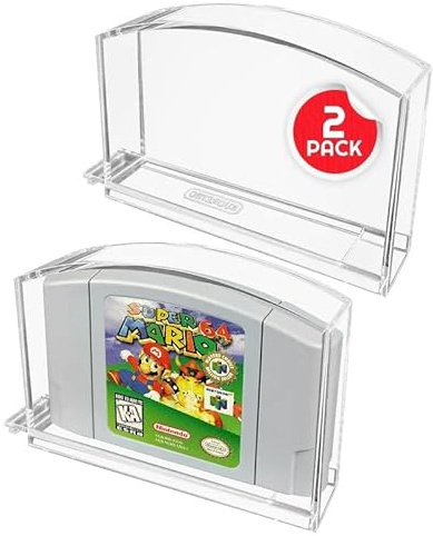 Acryl-Videospiel-Schutzhülle, kompatibel für Nintendo 64 Game Cartridge - Vitrine kompatibel für Super Mario, Mario Kart, Zelda, GoldenEye, Wave Race, Diddy Kong (2 Stück)