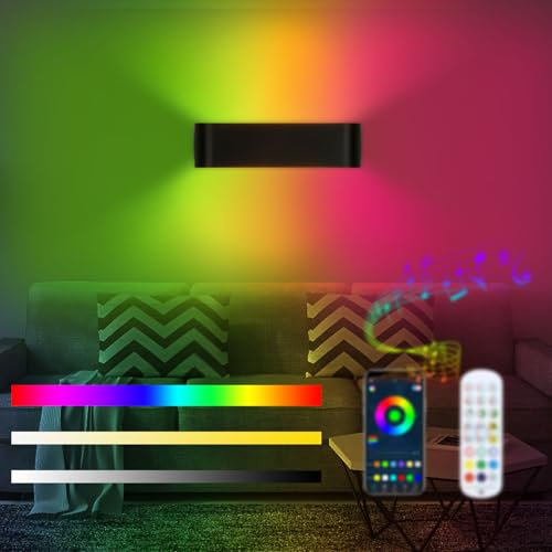 Lightess Aplique Pared Interior LED, Inteligente Lampara de Pared Regulable Control Remoto y Control App, 213 Modos 16 Millones de Colores Música Sincronizada, Moderno Luz Paredpara Dormitorio, Negro