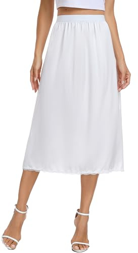 Vlazom Women's Satin Half Slip for Under Dress Long Underskirt Soft Under Slips for Women Under Dresses White Size Small