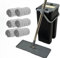 SWISSPACK Floor Mop and Bucket Set − Easy and Simple Squeeze Mop Bucket, Flat Mop with 6-Pack Replacement Machine Washable Microfibre Mop Pads for All Floors Types (Black 6 Pads)