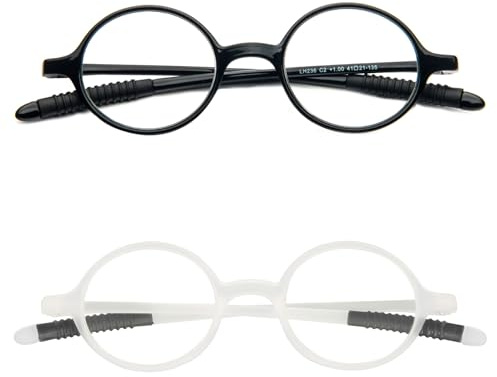 KoKoBin Retro läsglasögon runda män och kvinnor läshjälp synhjälp TR90-glasögon med full ram, 2 stycken i ett paket., 1/1.5/2/2.5/3/3.5