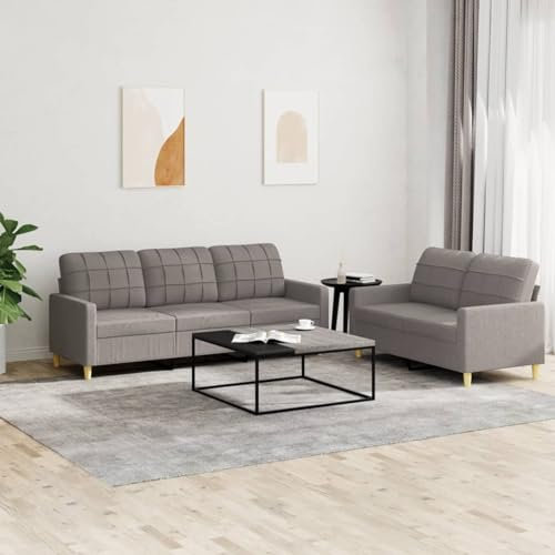 Gecheer 2-TLG.Sofagarnitur Couch Sofa Set Polstergarnitur Loungesofa Polstersofa Sofa Couchgarnitur Sitzmöbel Wohnzimmersofa Polstermöbel Sessel Couch Designsofa Gartensofa mit Kissen Taupe Stoff