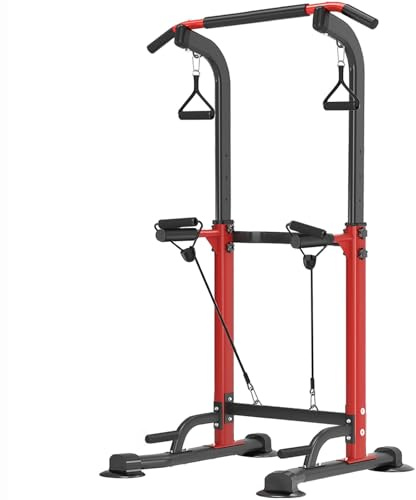 Trlakepreble Power Tower Pull Up Bar,Pull-Up Rack Dip Station,Height Adjustable Multi-functional Home Strength Training Gym Equipment, Save Space,People Below 6 feet