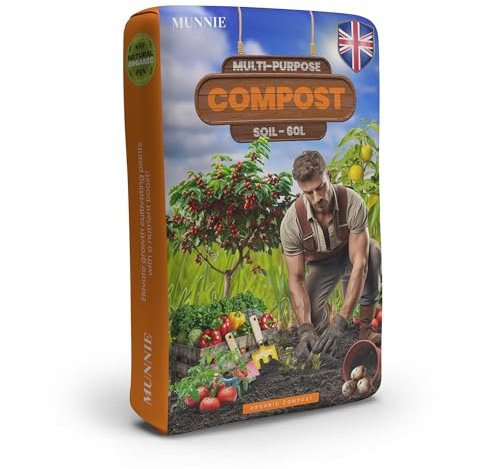 Munnie 60L Multi-Purpose Compost Soil Bag – Eco-Friendly Seed Compost for Outdoor Plants – Nutrient-Rich Potting Mix for Garden, Indoor Use, Houseplants, Pots, and Seed Starting