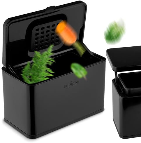 equipps Bio Mülleimer 3L | Komposteimer Küche für Bio Müll & Co | Mülleimer mit Geruchsfilter | Komposter für Abfall & Recycling | Biomülleimer Küche klein (Schwarz 3l)