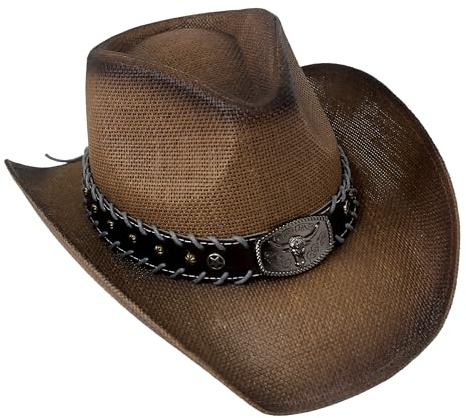 Sombrero Vaquero de Paja Fuerte Diseño Estampado Americano, Gorro Vaquero Cowboy Western del Oeste, Disfraz Carnaval Halloween Hombre Mujer Talla Única 58-59cm
