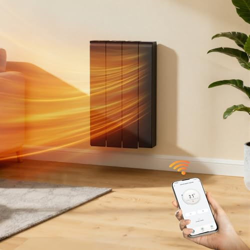 BTGGG 700W Electric Radiator Wall Mounted with WIFI Control & Timer,Black | Ceramic Electric Wall Heater with WIFI & 7 Days/24H Timer and Thermostat,Touch Screen,4 Smart Modes,Window Opening Detection