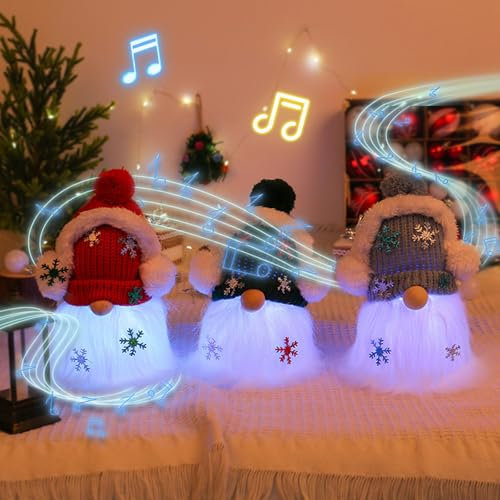DAZZTIME Wichtel Weihnachten,3 Stück Weihnachtswichtel-Dekoration mit Lichtern,Weihnachten Deko Wichtel,Weihnachtsdeko Wichtel,mit Licht,Weihnachtswichtel Figuren Led,mit Licht und Musik