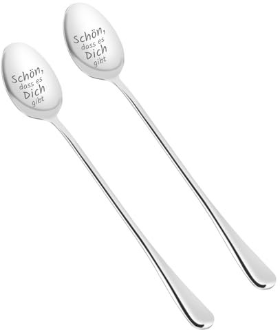 YILANJIN Kaffeelöffel Set, 2 Stück Dessertlöffel aus Edelstahl für Party, Lang Rühren Bar Löffel mit Gravur für Eiskaffee, Klein Latte Macchiato Löffel Set für Restaurant, Zuhause, Hotel (Silber)