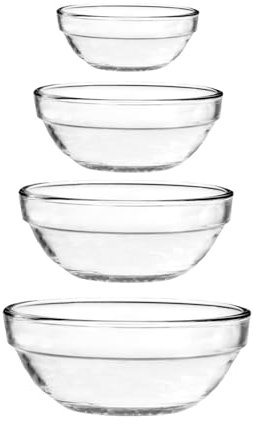 Anchor Hocking 4 Piece Glass Mixing Bowls Set – Durable, Microwave, Oven, and Dishwasher Safe – Perfect for Prep, Mixing, Serving, and Storage – Made in USA