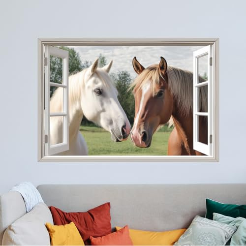 SUPERDANT Adesivo Da Parete con Fuori Dalla Finestra Adesivo Da Parete con Animali Formato Cavallo Arte Murale Adesivo In Vinile Decorazione per Camera Da Letto e Soggiorno