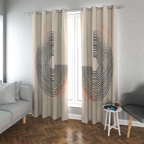 UIRINGART Farbverlauf Verdunkelungsvorhang Schwarzer Ring Geometrische Fenstervorhänge für Wohnzimmer Schlafzimmer Wärmeisolierte Fensterbehandlungen 2 Paneele H290xB140