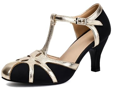 elerhythm dam Mary Jane rockability Tear Cut Close rund tå vintage 1950-talet Gatsby klackar retro 1920-talet viktorianska pumps skor, svart, 41 EU