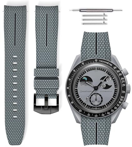 HORACE Universellt gummiband med snabbfäste kompatibelt med Omega x Swatch MoonSwatch 20 mm (Grå - Svart linje - Svart)