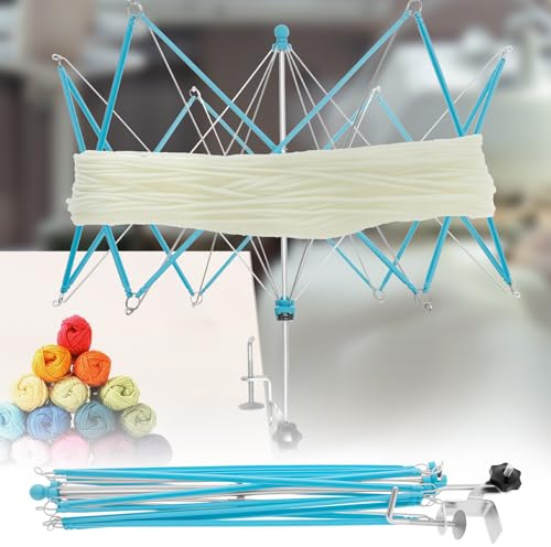 Eyoulife Garnhaspe paraplyform 55x42 cm, garnrullator i rostfritt stål tyst, paraplyhaspe för ull Enkel montering för stickentusiaster Förädling av ull, garn (blå)