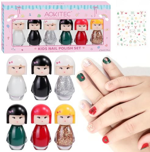 Aokitec Kinder Nagellack: Advent Calendar 2025 auf Wasserbasis Peel Off Ngellack Mädchen Ungiftig Kit, 6 Farben Nagellack Kinder, Schnelltrocknend Nagelset Perfekt für Geschenk DIY Nail Salon