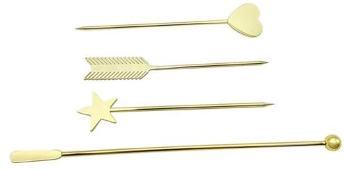 CALLARON 4 Stück Prägestift Manikürezubehör Professional Polieren Nadel Nailart für Gellack Maniküre-Mischwerkzeuge Nagelspatel Maniküre-Rührspatel Legierung Golden Wiederverwendbar